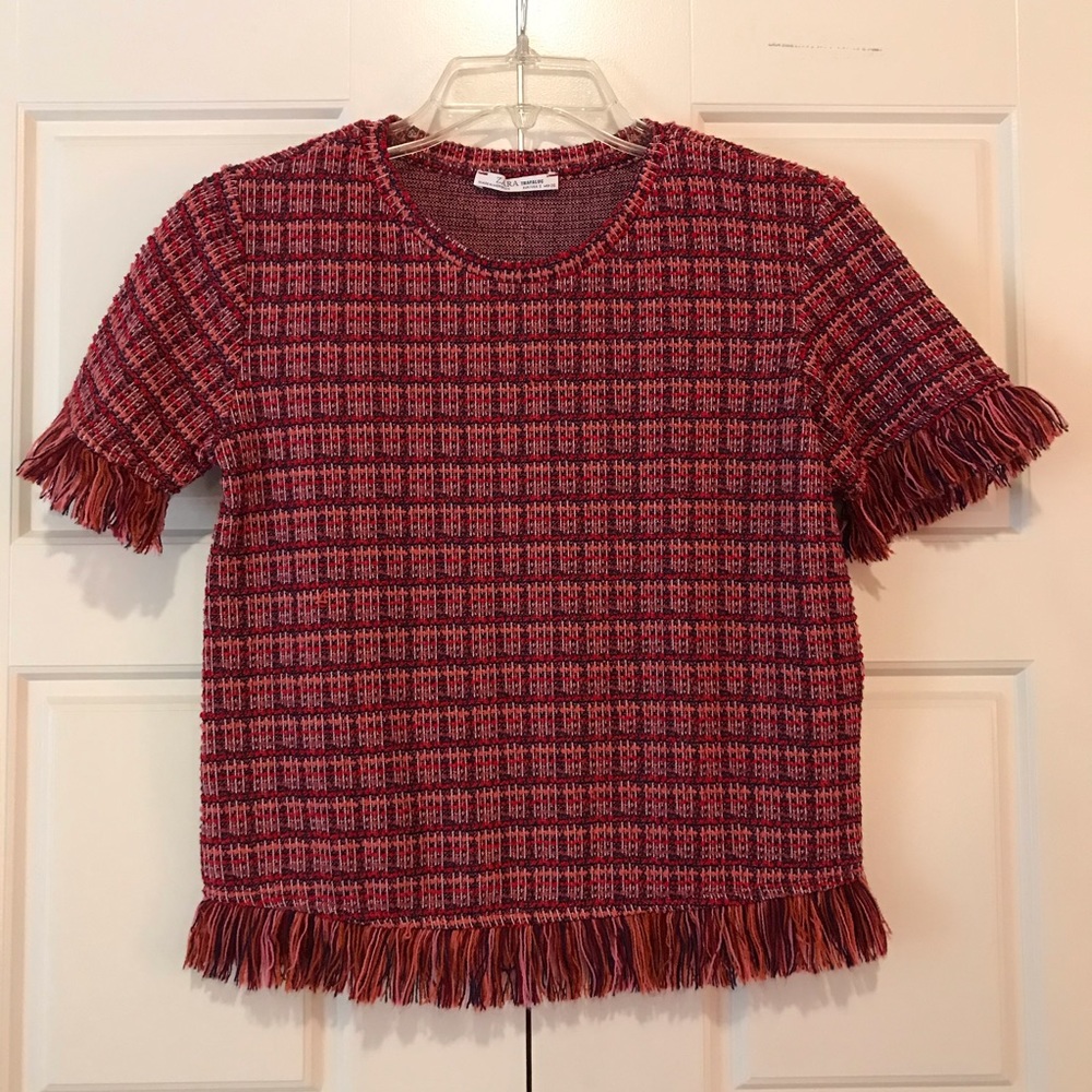 Zara Lightweight Red Tweed Top